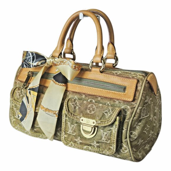 LOUIS VUITTON Green Denim Leather Speedy Neo Monogram Satchel LV LTD EDTN - Picture 9 of 16